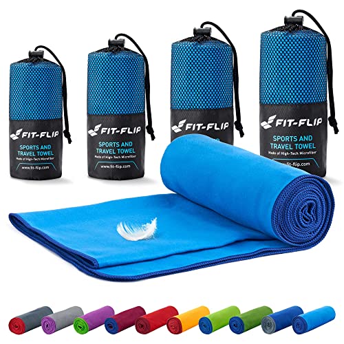 Fit-Flip Toalla Microfibra – en Todos los tamaños / 18 Colores – compacta y de Secado rápido – Toallas Gimnasio Toalla Gym, Toalla Viaje y Toalla Piscina (40x80cm Azul - Borde Azul Oscuro)