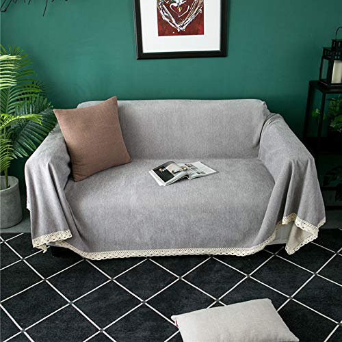 ZPEE Fundas gruesas de oruga para sofá, toalla de sofá de encaje blanco antideslizante, cómodas y transpirables para niños y perros, A 180 x 320 cm (71 x 126)