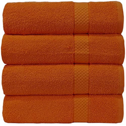Casabella - Juego de 4 toallas de baño grandes de algodón egipcio peinado, tamaño grande., algodón, Naranja, 4 Bath Sheet