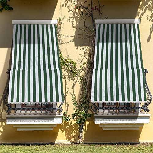 Toldo con kit de ganchos y anillas, de tela resistente, para exterior o balcón, lavable, color verde y blanco, 145 x 250 cm
