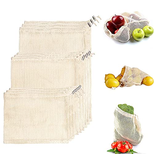 3 bolsas reutilizables de algodón para verduras, cocina casera, bolsas de malla para almacenamiento de frutas y verduras con cordón, lavable a máquina, 28x20cm Style2