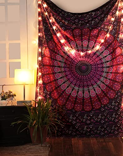 RAJRANG BRINGING RAJASTHAN TO YOU Mandala Tapicería - Hippie Colgar de la Pared Bohemia Colcha Manta de Algodón Decoración del Dormitorio - Rosado y Purpura - 213 x 137 cm