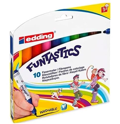 edding 14 FUNTASTICS - bolígrafos para colorear para niños - set de 10 - pluma redonda de 3 mm - para colorear sobre papel y cartulina de color claro - lavable sobre la piel y los tejidos
