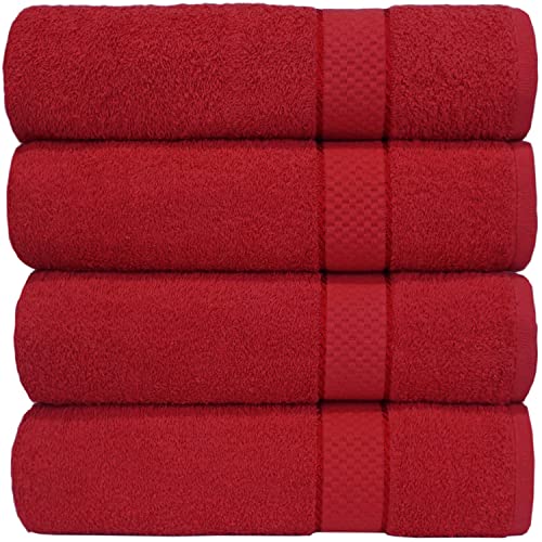 Casabella - Juego de 4 toallas de baño grandes de algodón egipcio peinado, tamaño grande., 100% algodón, Rojo, 4 Bath Sheet