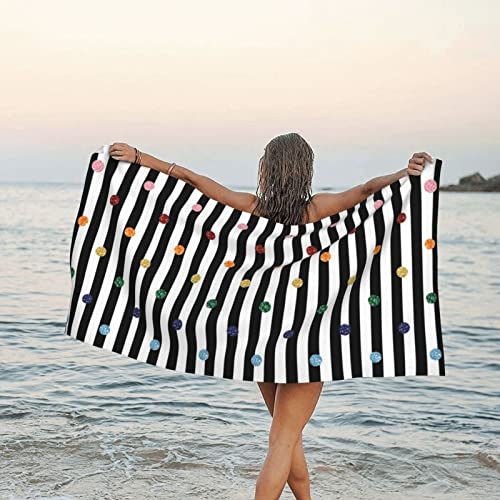 JCAKES Toalla de playa de microfibra con diseño de lunares de arcoíris, color blanco y negro, de secado rápido, súper absorbente, suave, 160 x 80 pulgadas, para natación, deportes, viajes