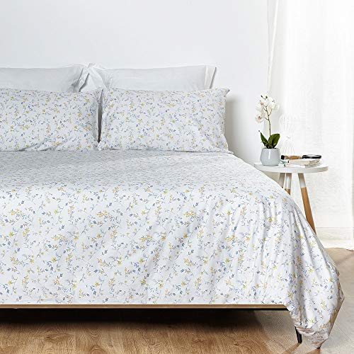 HOGARYS Juego de Funda Nordica para Cama 105 cm (180x220cm) con Almohada (45x110cm) 100% Algodón (Percal 150 Hilos) Tiny Amarillo