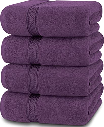 Utopia Towels - Conjunto de Toallas de baño (Paquete de 4, 69 x 137 cm) Toallas de algodón 100% Ring-Spun (Ciruela/Púrpura)