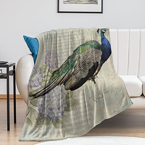 Manta de franela de pavo real, manta de viaje de 60 x 80 pulgadas, manta bohemia antiestática adecuada para bebé, madre, padre, adultos, amigos, regalo de inauguración de la casa