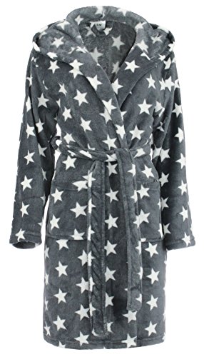 Brandsseller Bata de Casa Mujer para Mujer con Capucha Playa y Baño - Estrellas - Color: Gris/Blanco - tamaño: S/M - L/XL