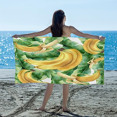 GUYOS Cartoon Art Banana-Toalla de playa 100% microfibra de 31 x 61 pulgadas, toallas grandes, suaves y absorbentes, ideal para baño de playa o como manta, paquete de 2