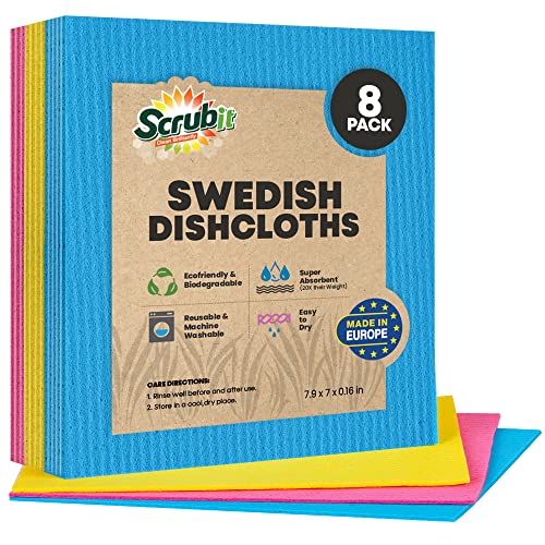 SCRUBIT Paños suecos – Ropa de cocina reutilizable – Toallas de cocina ultra absorbentes para cocina, lavar platos y más – Esponja de celulosa de tela (colores surtidos) (8)