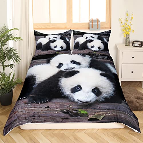 Panda – Juego de funda de edredón para niños, niñas, Kawaii Animal – Juego de cama de 200 x 200 cm con 2 fundas de almohada