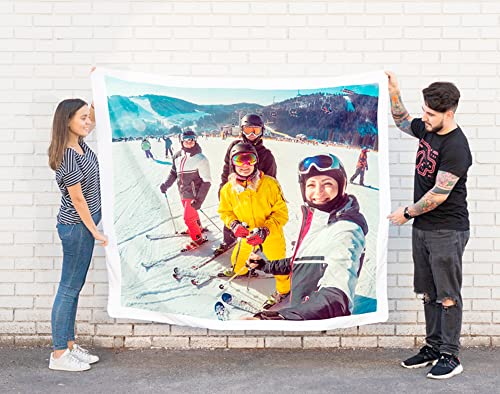 Manta Personalizada con Foto y Texto 170 x 130 cm en Tela de Material Polar, Coralina o Sherpa Borreguillo para Sofá o Cama de Abrigo en Invierno (Coralina)