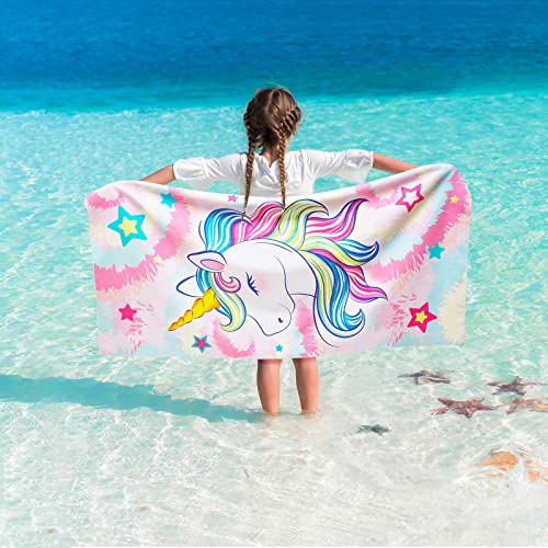 Toalla de Playa para Niños Unicornio - 76 x 150 cm Toallas de Baño de Arcoíris para Niñas Secado Rápido Ultra Absorbente Manta de Playa sin Arena Piscina Viajes Toalla de Ducha