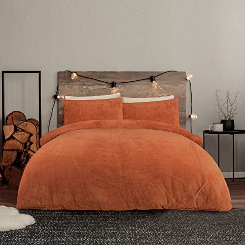 Sleepdown Juego de Funda de edredón de Felpa de Color Naranja óxido con Fundas de Almohada térmica, cálida, cómoda, súper Suave, de fácil Cuidado, tamaño King (230 cm x 220 cm)
