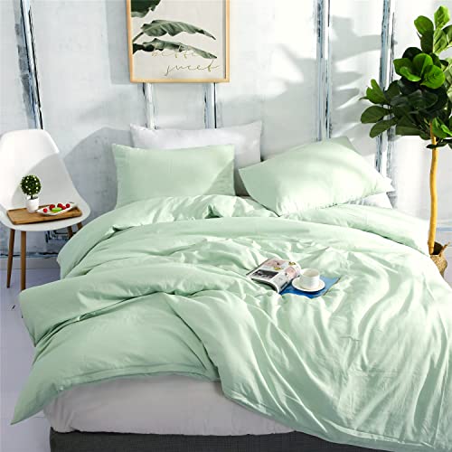 Luowei Ropa de cama de 200 x 200 cm, monocolor, verde claro, verde menta, 1 funda nórdica y 2 fundas de almohada de 80 x 80 cm, con cremallera, 110 g/m², suave microfibra