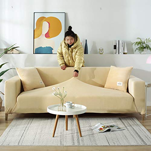 ZPEE Fundas de sofá de felpa suave y corta, funda de sofá elástica en forma de L, protector de sofá de color sólido para asiento-B de 4 asientos/235-300 cm