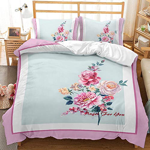 Juego Sábanas De Cama Estampadas 3 Piezas - Verde Floral Microfibra Juego De Ropa De Cama King / Queen Size Funda Nórdica Set De Lujo Suave 3 Piezas Blossom Flower Print Quilt Cover Para Niñas Ni