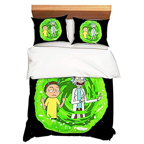 LKFFHAVD Rick and Morty 11 Juego de ropa de cama, funda nórdica con fundas de almohada, estampado 3D, microfibra, diseño de dibujos animados, para adultos y niños, 220 x 240 cm