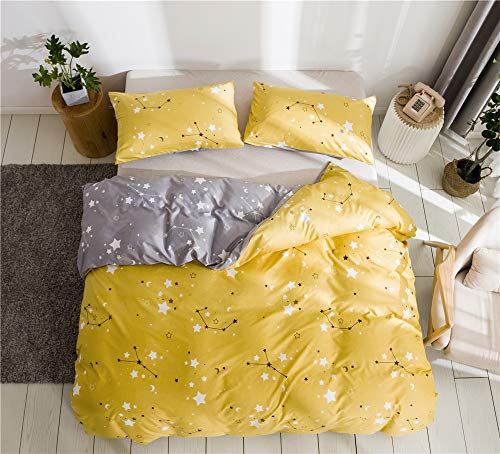 Treer Juego de Ropa de Cama, Estilo Nórdico Microfibra Suave Transpirable Estilo Nórdico Juego de Fundas Edredón con 1 Funda Nórdica + 1/2 Funda de Almohada (Estrellas Amarillas,150x200cm)