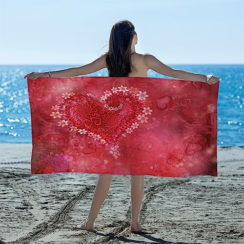 GUYOS Toalla de playa roja para el día de San Valentín, 100% microfibra, secado rápido, sin arena, ligera, grande, toalla de playa de gran tamaño para baño, paquete de 2