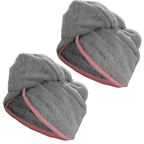 HOMELEVEL 2 Turbantes para secar el Pelo - Toallas de algodón con botón de Cierre para la Cabeza - para Secado Tras baño Ducha Piscina Playa
