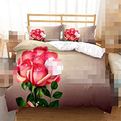 Happy Rose Day 3D impresión ropa de cama conjunto patrón floral individual doble funda de edredón almohada pareja regalo ropa de cama