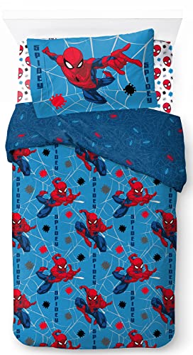 Jay Franco Marvel Spiderman Spidey Faces - Juego de ropa de cama individual de 3 piezas, 100% algodón, incluye funda de edredón, sábana bajera y funda de almohada