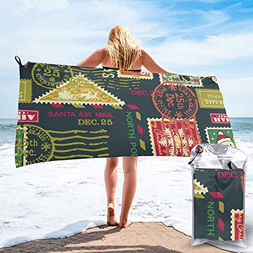 mengmeng Navidad santa claus franqueo sellos elementos toalla de secado rápido para deportes gimnasio viajes yoga camping natación super absorbente compacto ligero toalla de playa