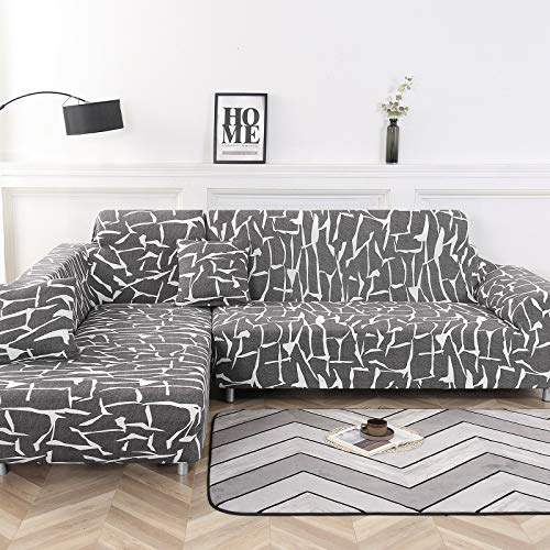 NIBESSER - Funda para sofá con chaise longue elástica y antimanchas, universal, moderna, en forma de L, para salón (fragmentos grises, 3 plazas + 3 plazas）