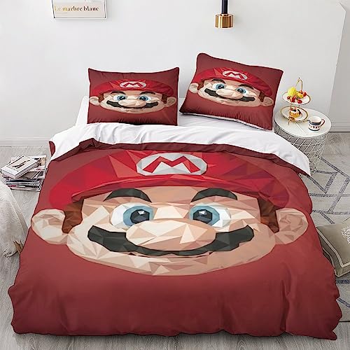 Super Mario Bros Juego De Sábanas Y Fundas Nórdicas Impresas En 3D con Juegos Películas De 3 Piezas, Microfibra Suave, Fundas De Almohada, Cremallera Oculta,Double（200x200cm）