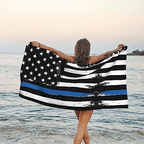 JCAKES Toalla de playa de microfibra de línea fina azul con bandera de Estados Unidos, toallas de baño de secado rápido, súper absorbente, suave, 160 x 80 pulgadas, para natación, deportes, viajes