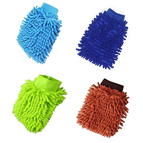 Manopla de microfibra para lavado de coche, 4 unidades, guantes de microfibra de doble cara, paños de microfibra para limpieza del coche y limpieza del hogar (color al azar)