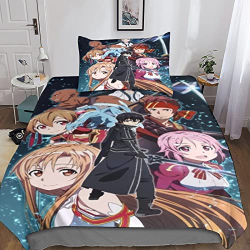 Funda De Edredón De Sword Art Online con Estampado En 3D Ropa De Cama, Diseño De Anime Funda Nórdica Cama, Fundas Edredones Cama De AlmohadaSingle（135x200cm）