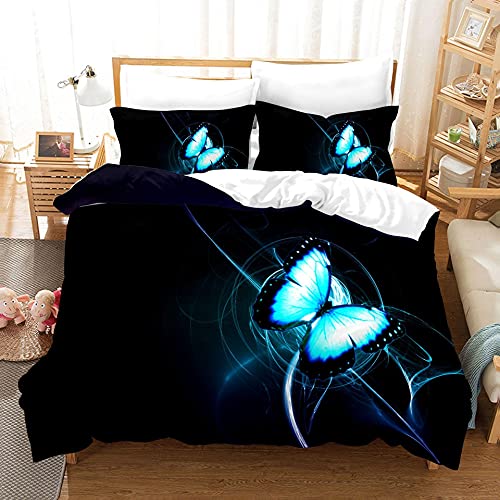 La Ropa de Cama 3D es súper Suave y cómoda. 240x220 cm Azul Mariposa Juegos de Cama 3D Funda nórdica Twin Single Double Queen King Ropa de Cama 3pcs