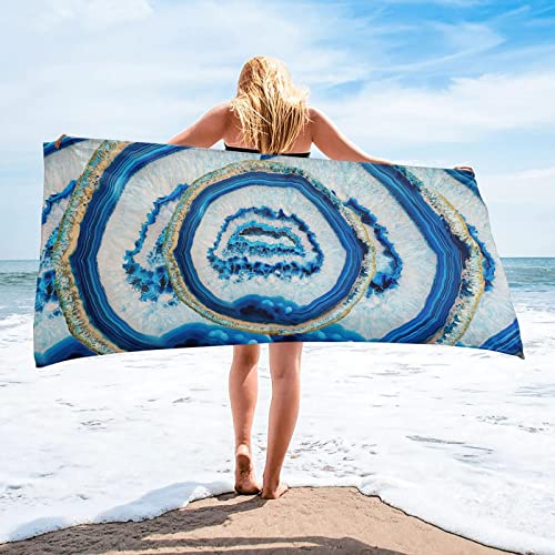 Yanyan Art Toalla de Playa con Textura de ágata Retro, Toallas de baño de Microfibra Azul para Adultos, Toalla de baño de Viaje Suave, Toalla de Ducha portátil para Yoga 80x160cm/31 x63