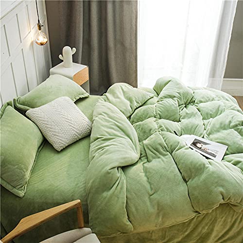 YFGY Bedroom Decor for Quilts King,Solid Color Fleece Duvet Cover with Pillowcase Sets, Winter Warm Velvet Quilt Cover Men Bedding Light Green 220 * 240cm 4PCS