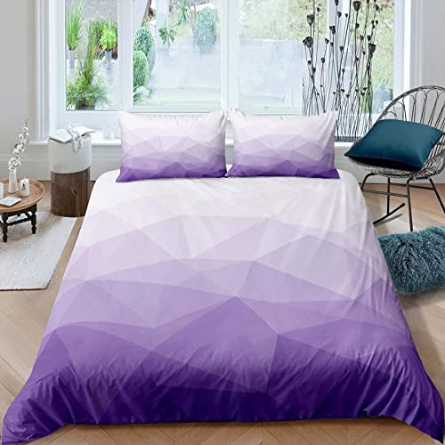 Funda Nordica Cama 135/150 Geometría Violeta Juego de Ropa de Cama Degradado Impreso en 3D Funda de Edredón de Microfibra y Suave 220x240 cm + 2 Funda de Almohada 50x75 cm