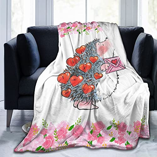 IUBBKI Manta de erizo con estampado de flores de animales, manta de franela de felpa súper suave para todas las estaciones, edredón para sofá, sala de estar, 50 x 60 pulgadas (125 x 150 cm)