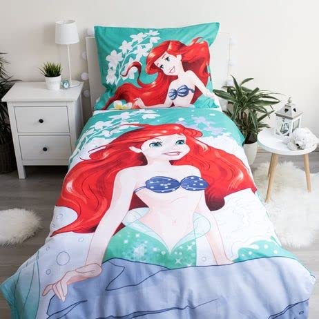 Jerry Fabrics F - Juego de cama - La Sirenita - Princesa Ariel - 2 piezas - Funda nórdica - Reversible - 140 x 200 - Funda de almohada - 70 x 90 cm Ropa de cama - 100% algodón
