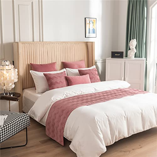 Camino de cama rosa para pie de cama, decoración de terciopelo, funda de ropa de cama, colcha con patrón de ondas, manta en ambos lados, bufanda de cama, protección para hotel, 45 x 180 cm
