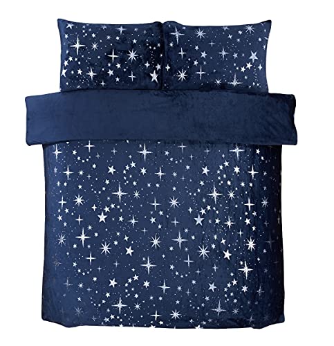 Sleepdown Scattered Stars-Juego edredón con Funda de Almohada (135 x 200 cm), Forro Polar, Azul, Suelto