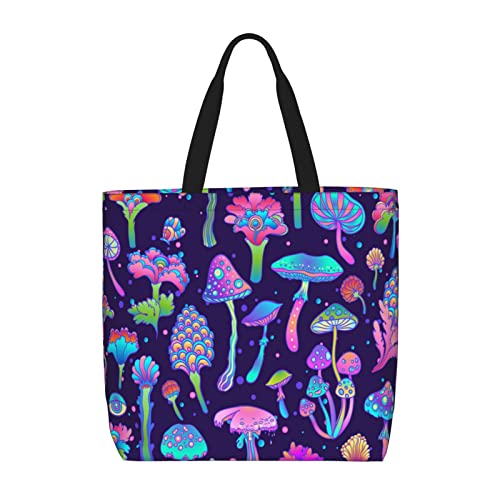 SJOAOAA Bolsa de lona para mujer, bolsas de comestibles reutilizables con bolsillos, bolsas de viaje para el trabajo, viajes y compras, Mushroom Magic, Talla única