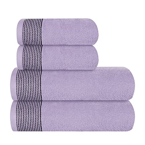 GLAMBURG Juego de 4 toallas de algodón ultra suave, incluye 2 toallas de baño de gran tamaño de 70 x 140 cm, 2 toallas de mano de 50 x 90 cm, para uso diario, compactas y ligeras, color morado oscuro
