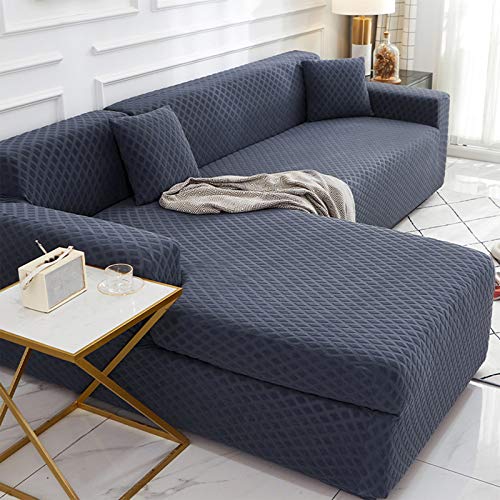 ZPEE Fundas elásticas gruesas para sofá, moderna textura de rombo con correas elásticas, funda de futón en forma de L de color sólido simple - B 3 asientos/190-230 cm