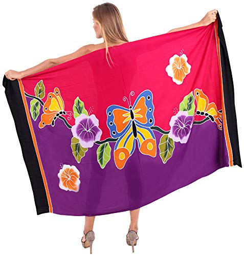 LA LEELA Mujer Pareo de Playa con Cintura Anudada y Abertura Cruzada Purple, Butterfly Floral_30 Talla única