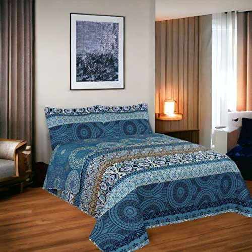 Colcha cama Azul,reversible verano cubrecama Bouti Ligera Mandalas,Durabilidad al lavado el Termo Sellado de Calidad,Da estilo a cualquier Habitación + cuadrantes de regalo-Tamaño de ▶ 150cm