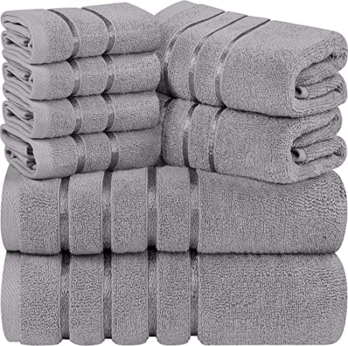 Utopia Towels - Juego de Toallas Gris frío 8 - Toallas de Rayas de Viscosa - algodón Ring Spun - Toallas de Alta absorción (Paquete de 8)