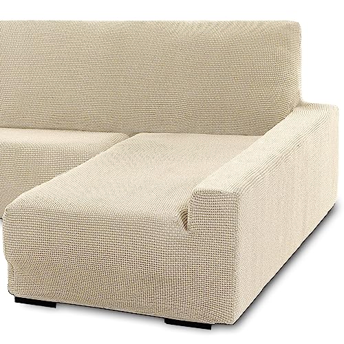 SofaCamaleon Funda para Chaise Longue. Funda Chaise Longue Elasticas de Calidad. Protector de Chaise Longue Confort Suavidad. Helena Beige Lado Derecho Brazo Largo