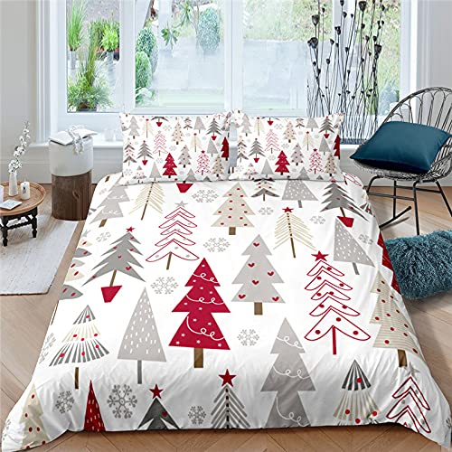 FBYYJK Navidad Edredón - Cubierta De Edredón Blanco Patrón De Árbol De Navidad Textiles De Lujo 3D Árbol De Navidad Impresión Nórdica Juego De Cubierta 3 Piezas Funda De Almohada Ropa De Cama para Ni